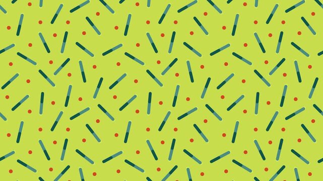 Abstract geometric pattern background. Animated shapes moving on a lime green backdrop.