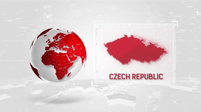  Czech Republic 4K Tech Map Beside Globe On White Background.