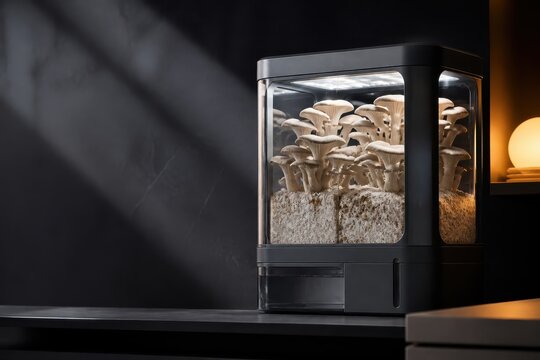 Oyster Mushrooms Growing in a Modern Indoor Cultivation Chamber