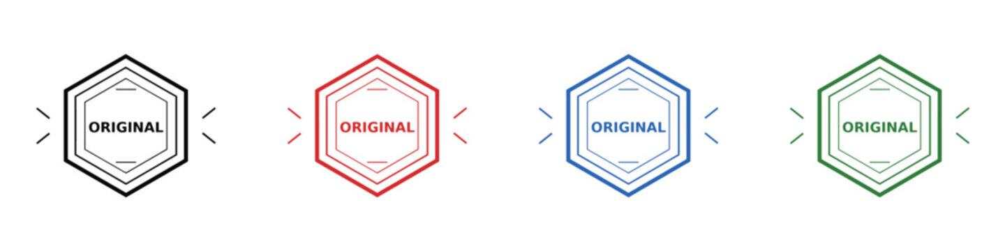 Geometric stamp designs with the word original in black red blue and green badge certification