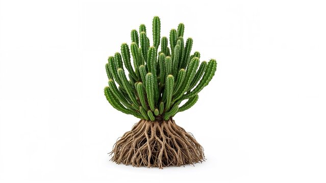A cactus plant with roots, showing the connection between plant and root system. Nature and botanical concept. Plant and root connection.