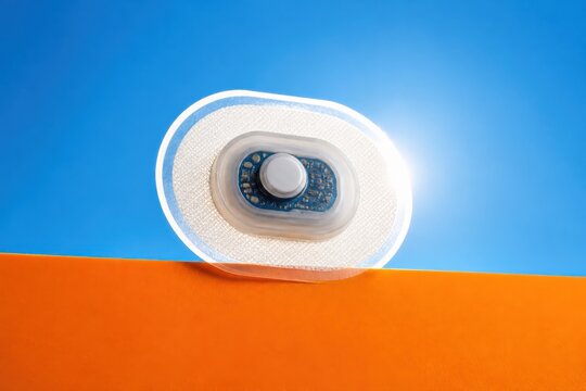 Hydrocolloid wound dressing on bright blue and orange background