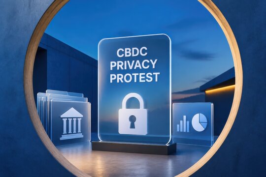 CBDC privacy protest concept with lock and banking icons in 3D render