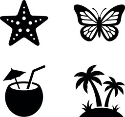 Tropical Silhouettes Starfish Butterfly Coconut Drink And Palm Trees © Cpt. Price