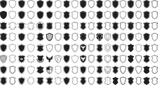 Diverse collection of heraldic shield icons and crest shapes