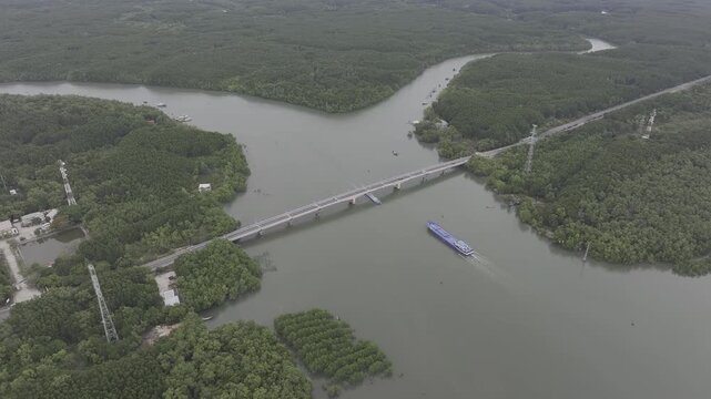 Aerial drone footage of Can Gio Mangrove Forest and winding rivers in Ho Chi Minh City, Vietnam, showcasing UNESCO biosphere reserve, lush wetlands and pristine tropical landscape.