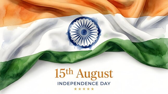 Indian Independence Day background. Watercolor flag design for 15th August celebration.