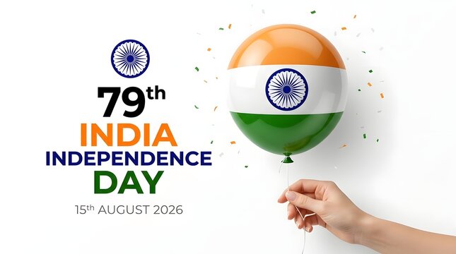 India Independence Day celebration. Hand holding tricolor balloon for 15 August event.