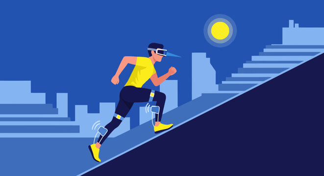 A runner with a wearable smart biosensor device training in the city at night
