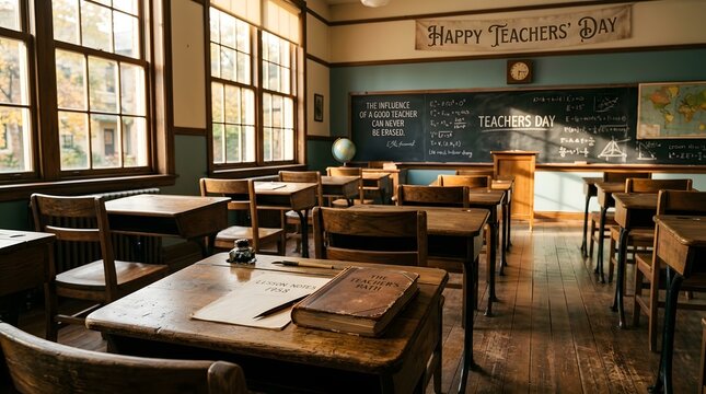 Empty vintage classroom interior perfect for celebrating teachers day with nostalgic school atmosphere and decor