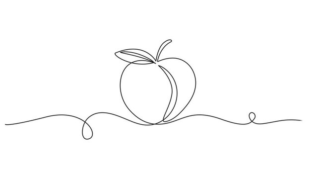continuous line art drawing of apple fruit.one line vector illustration with out background, Minimalist continuous line art drawing of a fresh apple with a leaf, depicted in black on a transparent bac