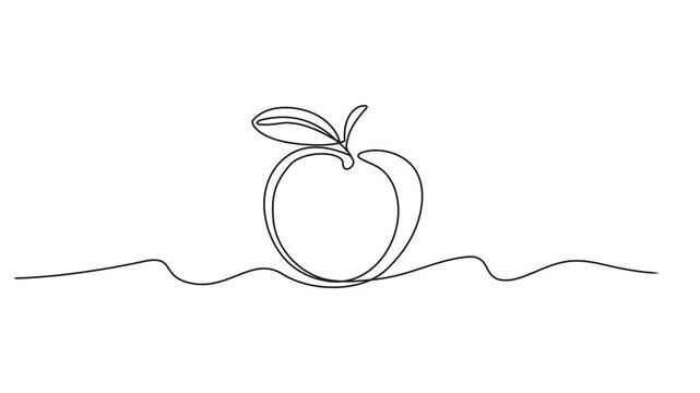 continuous line art drawing of apple fruit.one line vector illustration with out background, Minimalist continuous line art drawing of a fresh apple with a leaf, depicted in black on a transparent bac