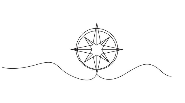 Continuous single line drawing of traveler compass. Old navigate and adventure symbol in simple linear style. Business strategy and adventure concept in editable stroke. Doodle vector illustration