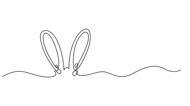 bunny ears continuous one line drawing animation, Animated do-it-yourself drawing of one continuous line of bunny ears on a white background. Easter design in simple linear style. Animation of bunny