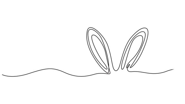 bunny ears continuous one line drawing animation, Animated do-it-yourself drawing of one continuous line of bunny ears on a white background. Easter design in simple linear style. Animation of bunny