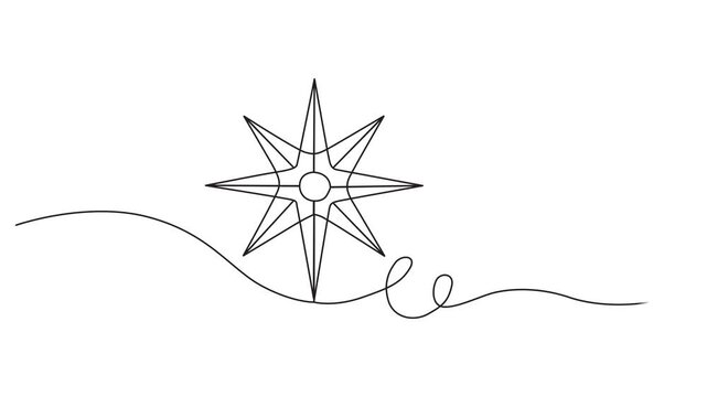 Star of Bethlehem. Symbol of Jesus birth. One line drawing. Vector illustration, Self-drawing a simple animation of one continuous drawing of one line of an eight-pointed star., Star of Bethlehem.