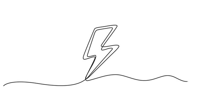 Self animated continuous line drawing of a lightning bolt symbol. Single line drawing lighting bolt symbol vector illustration, Video. Lightning line continuous pattern. Power up electricity icon temp
