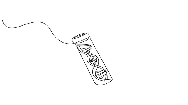 Self animated continuous one line drawing of DNA. Full length one line 4K animation,  scientific research concept, genome linear structure symbol, minimalist vector 4k animation video. helix or DNA.