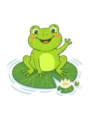 Fototapeta premium Vertical Cute Cartoon Frog Friendly frog illustration suitable for children's education, nature themes, and printable designs.