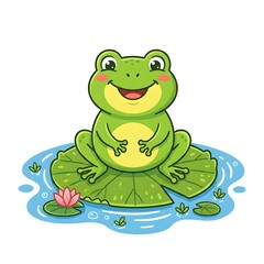 Fototapeta premium Cute Cartoon Frog Friendly frog illustration suitable for children's education, nature themes, and printable designs.