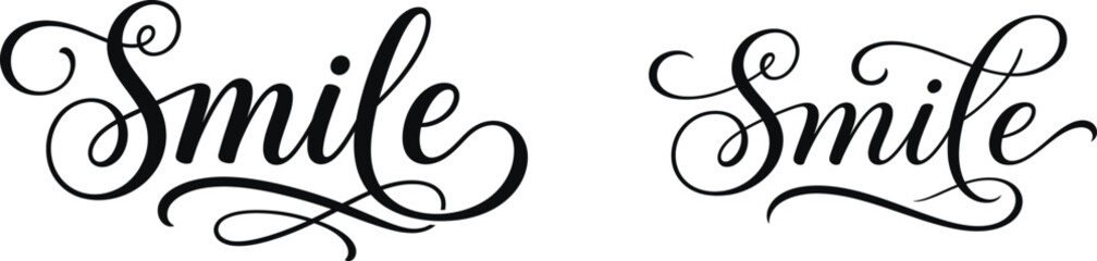 Elegant cursive calligraphy typography quotes repeating the word smile with typography, calligraphy © MD Rubel