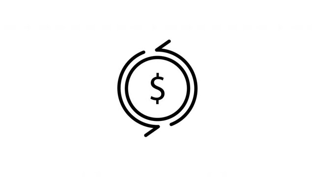 animated icon of a dollar currency symbol enclosed by two circular arrows, representing money transfer, financial exchange, payment cycle, or cash flow. Clean vector design isolated on a 