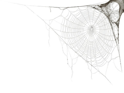Detailed spiderweb isolated on transparent background. Halloween concept for spooky design.