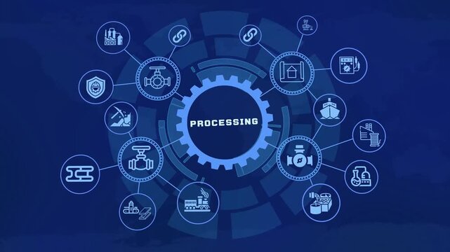 Industrial Processing Concept With Factory Icons for Production Workflows, Material Handling, Automation and Operational Efficiency.