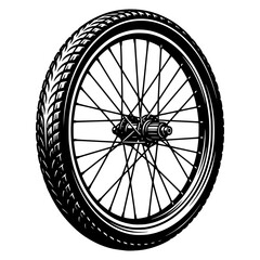 Fototapeta premium Bicycle Wheel Detail: A detailed illustration of a bicycle wheel, showcasing the tire tread, spokes, and hub.