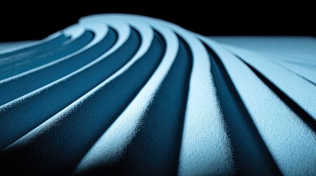 Abstract, textured, undulating surface of a light teal material.  Close-up view of flowing, layered ridges