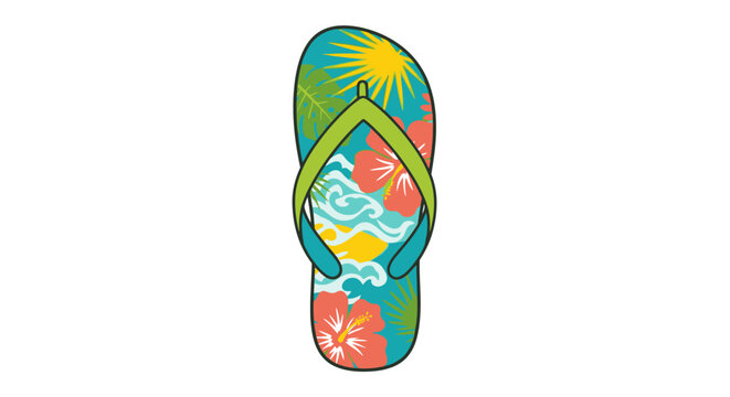 Colorful flip flop with tropical design.