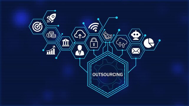 Outsourcing Concept. Business about diagram Infographics. Business, Technology, Internet and network concept. Strategy Framework for Business Growth concept. 4k video