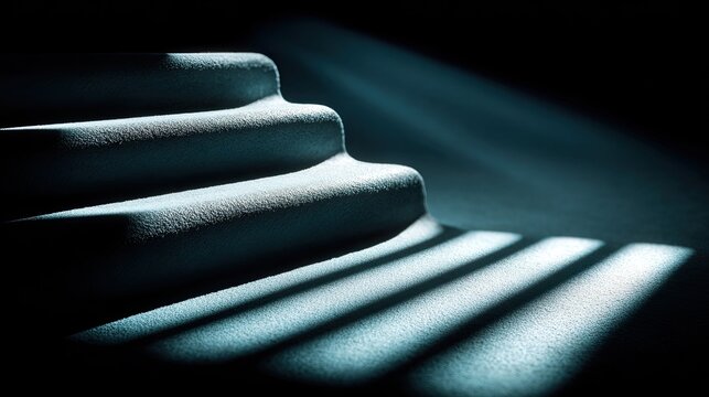 Curved steps in the dark, bathed in light