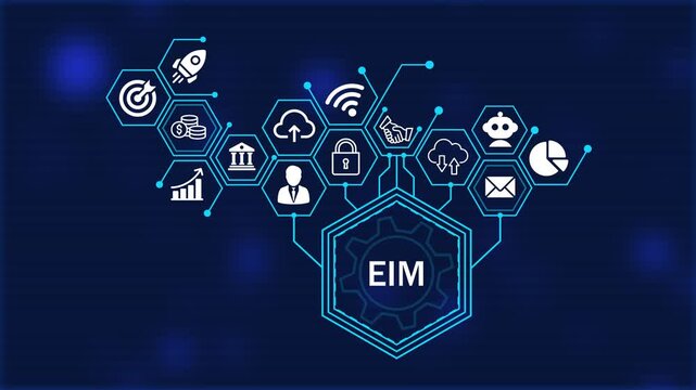 EIM Concept. Business about diagram Infographics. Business, Technology, Internet and network concept. Strategy Framework for Business Growth concept. 4k video