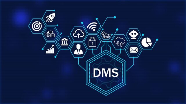 DMS Concept. Business about diagram Infographics. Business, Technology, Internet and network concept. Strategy Framework for Business Growth concept. 4k video