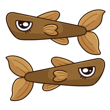 Cute Brown Loach Fish Cartoon Character Illustration