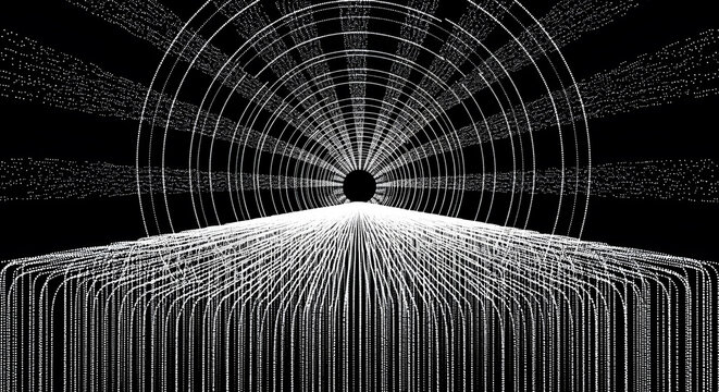 Abstract digital data stream background. Binary code tunnel with glowing information flow.