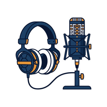 Minimalist Vector Illustration of Studio Microphone and Headphones
