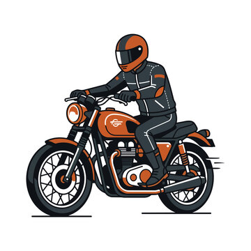 Minimalist Vector Illustration of a Motorcycle Rider with Full Face Helmet