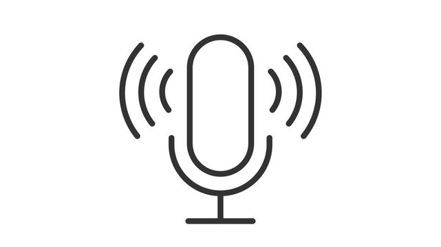 Minimalist animated microphone icon for podcast recording, voice control, and radio studio sound equipment broadcasting audio media.