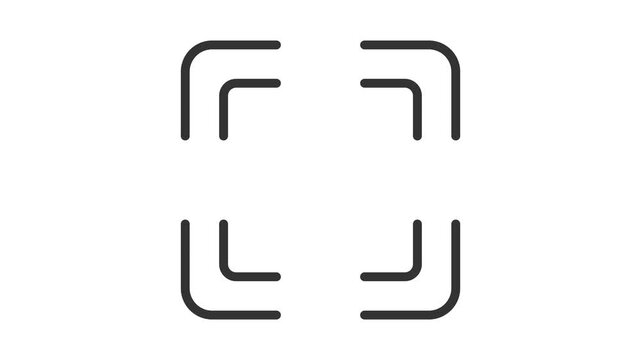 Minimalist focus viewfinder icon animation featuring black line art corners for camera, photography, and digital framing.