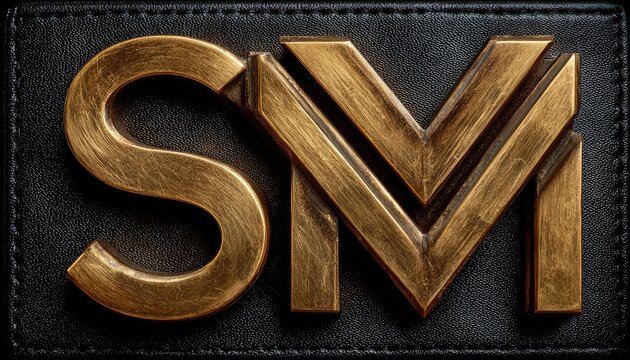 Gold-toned embossed initials "SM" on black leather