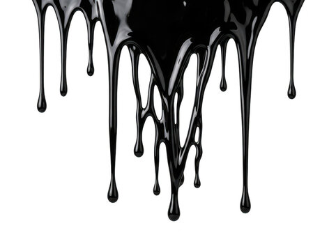 Thick black oil dripping isolated on transparent background for concept art.