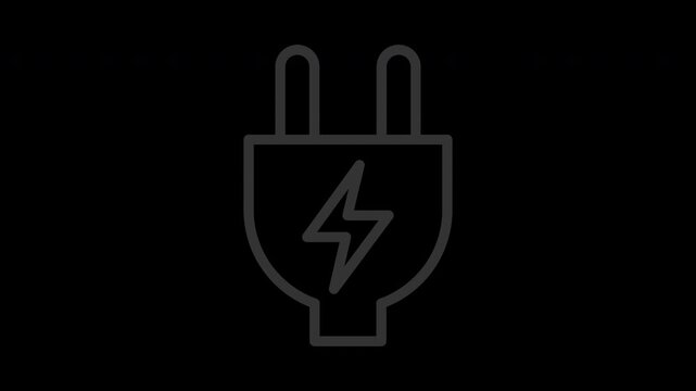 Electric plug icon with lightning bolt on transparent background, isolated alpha channel energy animation.