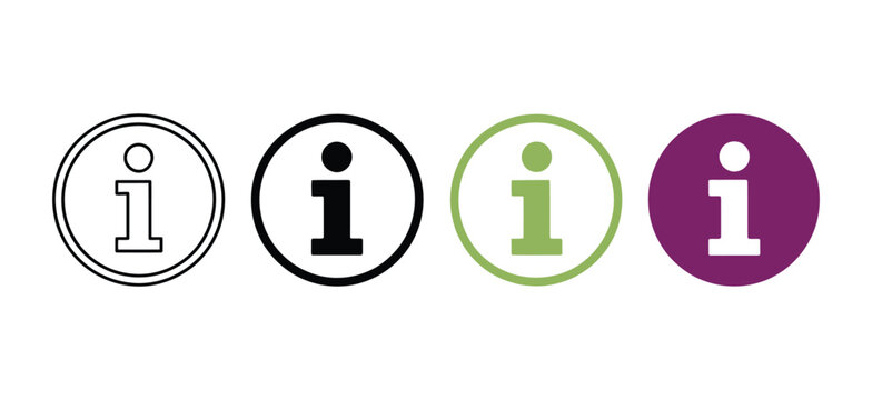 Info Icon, Information Button, Help Circle, Customer Support Symbol, Knowledge Base, User Interface Design, and Clean Vector Illustration.