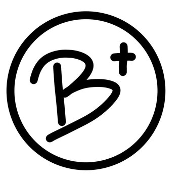 Hand drawn B plus grade symbol inside circle isolated on white background