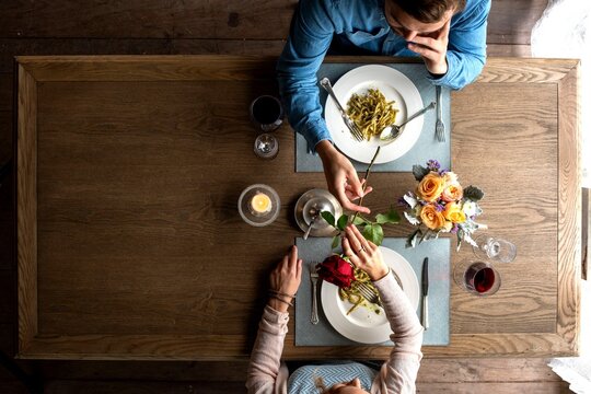 Romantic dinner with pasta meal.