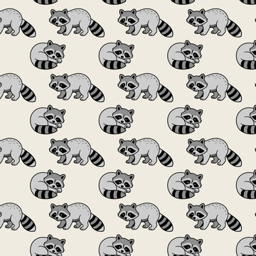 Cute raccoon seamless repeat pattern in vector