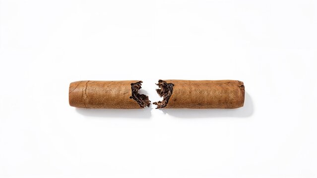 Broken cigar with half smoked remainder.