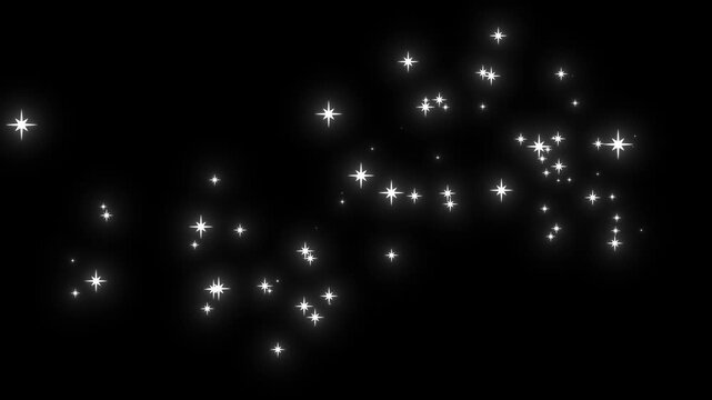 Glowing glitter burst sparkle effect overlay, glowing white stars, glitter line transition animation, glitter star sparkle effects, white glitter wand sparkles on black background, FX 4K